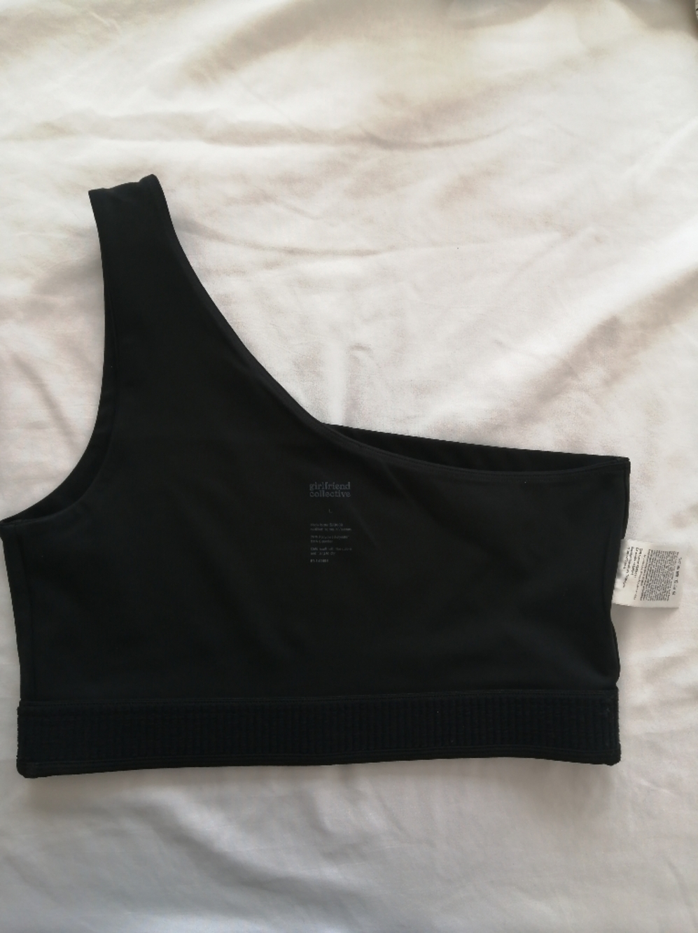 Girlfriend Collective Black Bianca One Shoulder Sports Bra Large - Picture 6 of 13